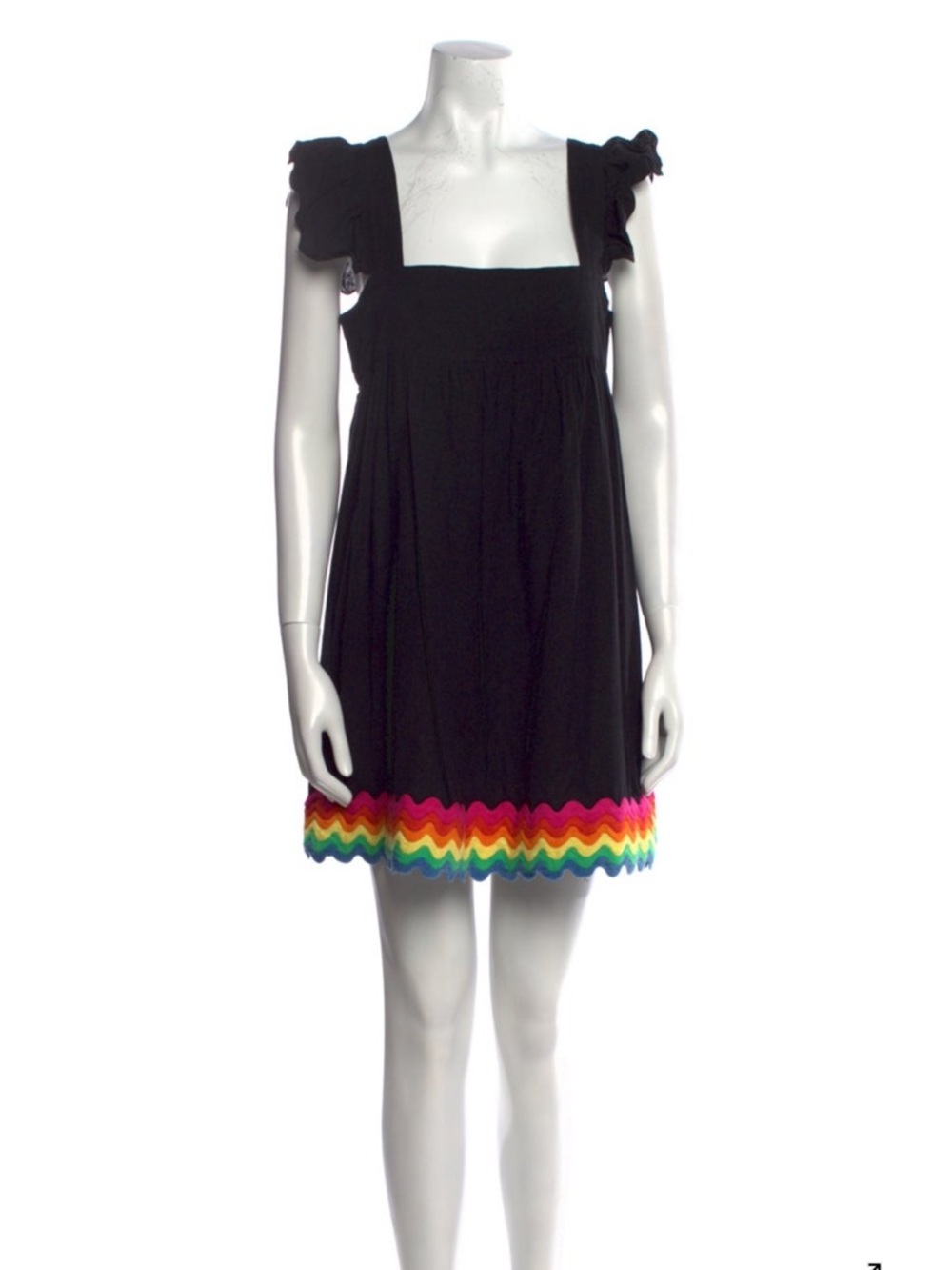 Juliet Dunn Black Mini Dress with Rainbow Chevron Hem